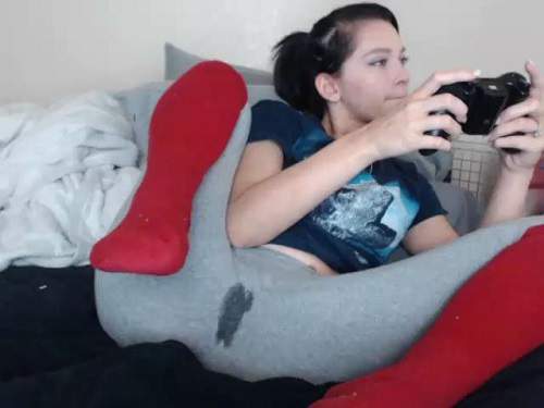 Gamer girl pissing couch
