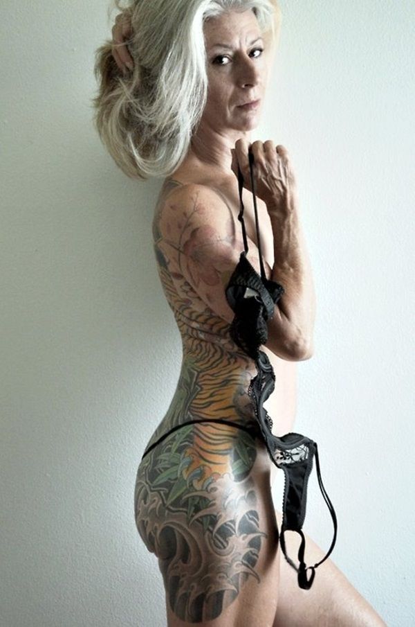 Nude tattooed older women bodies