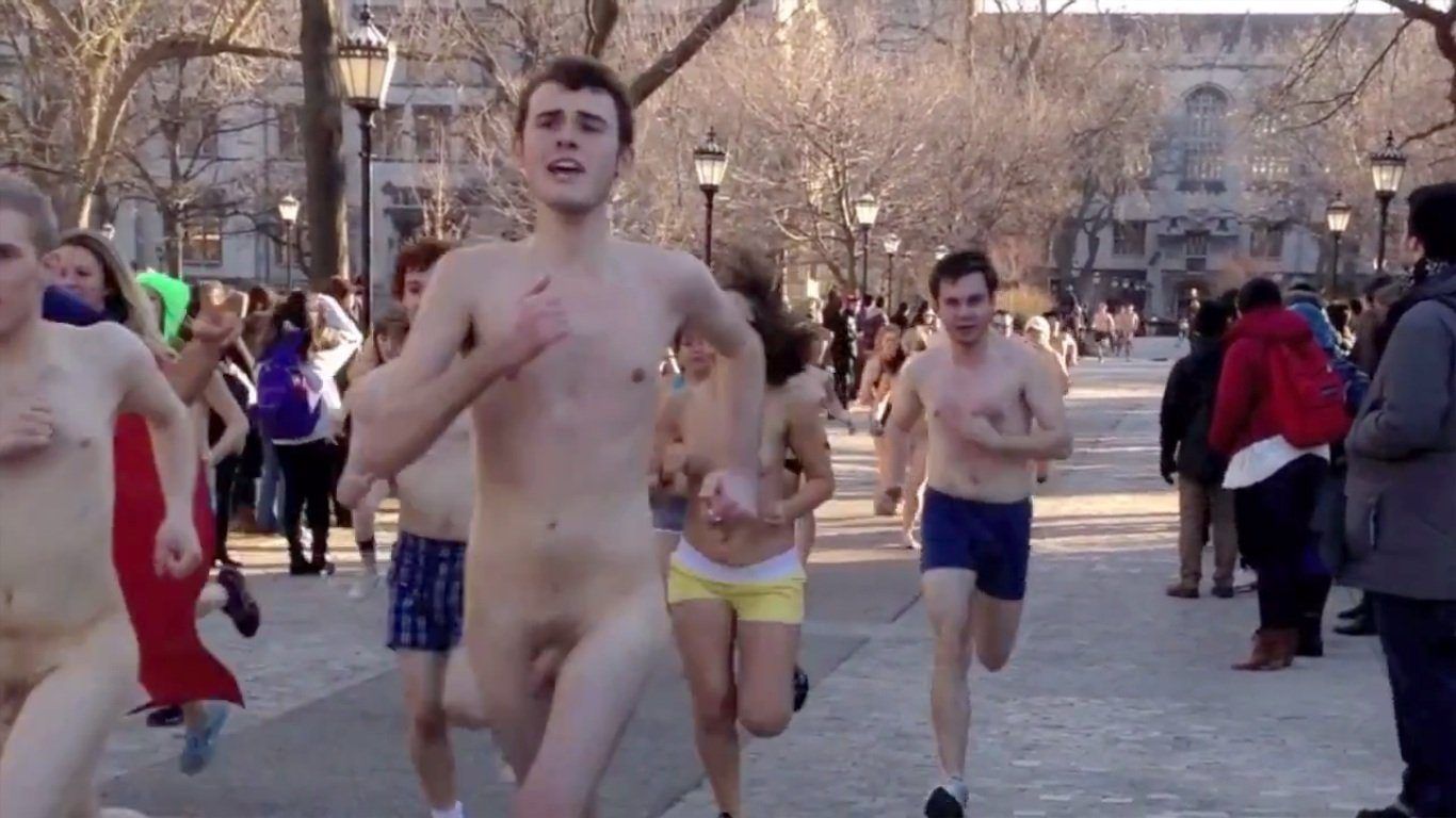 Nude young men running