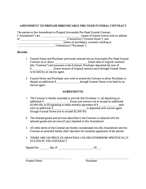 Irrevocable prepaid funeral contract