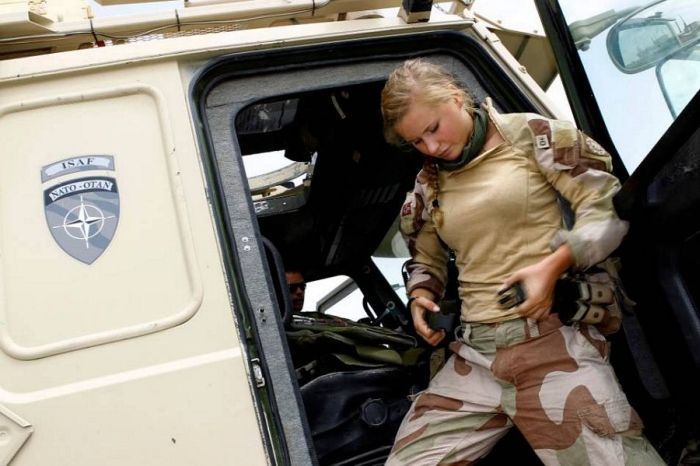 Hot blonde girl in the army